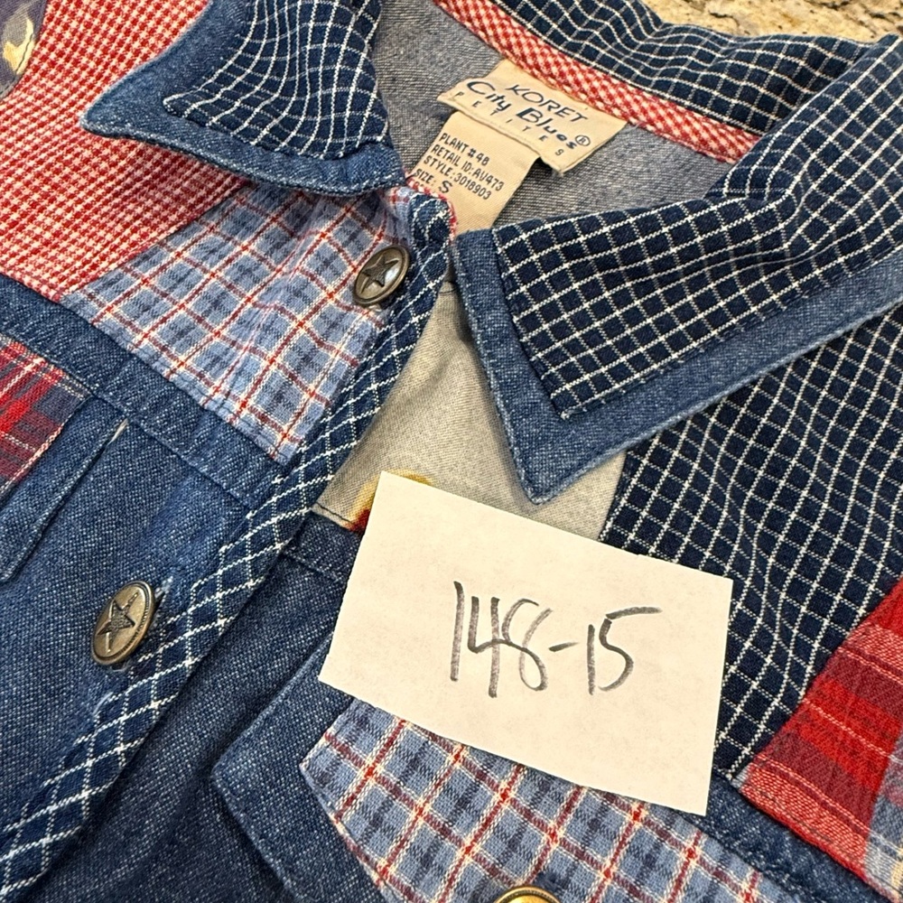 Koret vintage denim western vest patchwork floral button up SZ SP - Picture 11 of 12